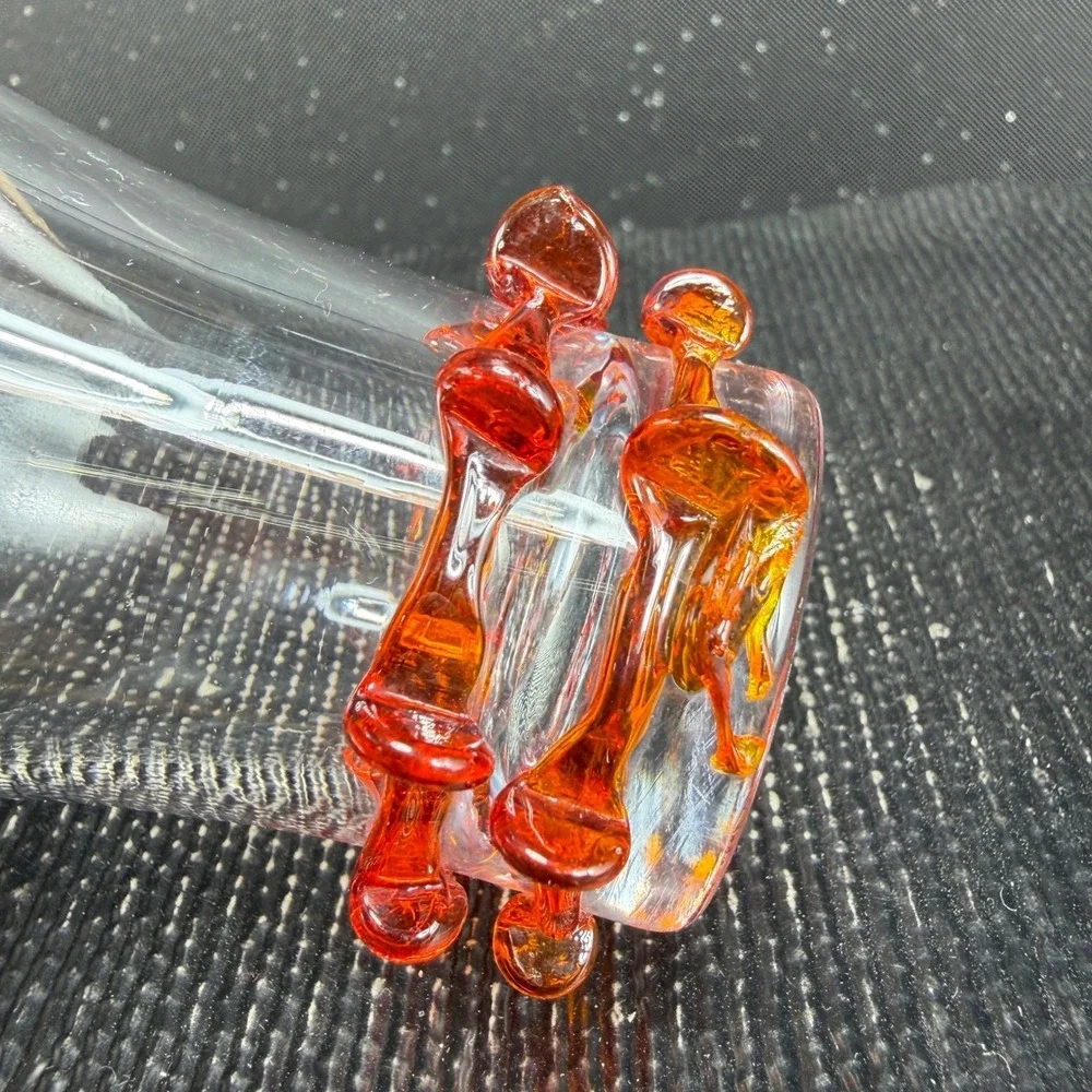 Italian Art Glass Shot Glasses Set 2 Orange Rigaree Flared Clear Glass MCM